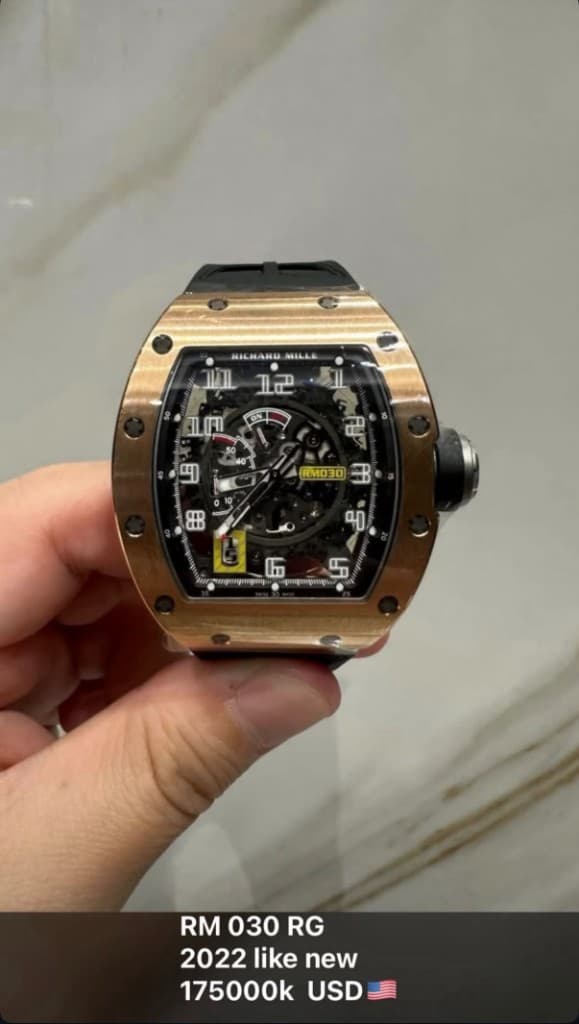 Richard Mille RM 030 rose gold held in the Exclusive Masterpiece boutique, Dubai